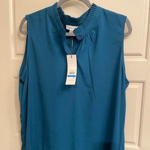 Calvin Klein - Extra Large XL - Sea Blue Ruched Neckline Sleeveless Top